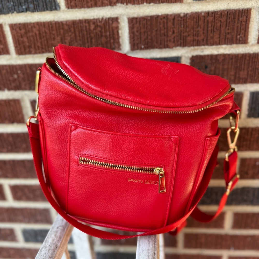 Fawn Design faux leather red mini diaper bag poppy